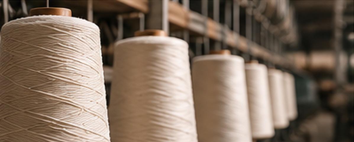 Racks of cotton yarn cones in a spinning mill.