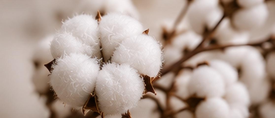 Open cotton bolls on the branch, before spinning.